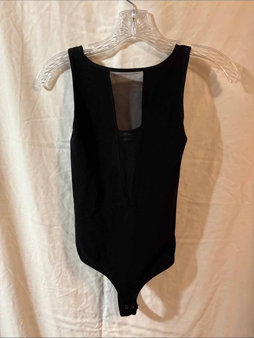 bebe Women’s Black Sleeveless Mesh V-Neck Tank Bodysuit